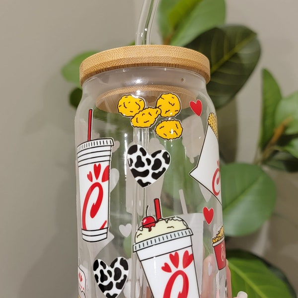 CFA fan Iced Coffee Glass, 16 Oz Libbey Glass Can Cup, Your Favorite Fast Food Glass Cup, CFA Lover Gift, Christmas Gift, Mother's Day Gift