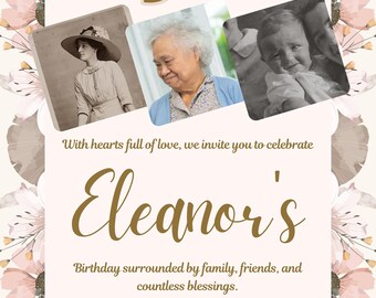 Editable 90th Birthday Invitation with Photo | Printable Birthday Invite Template | Instant Download