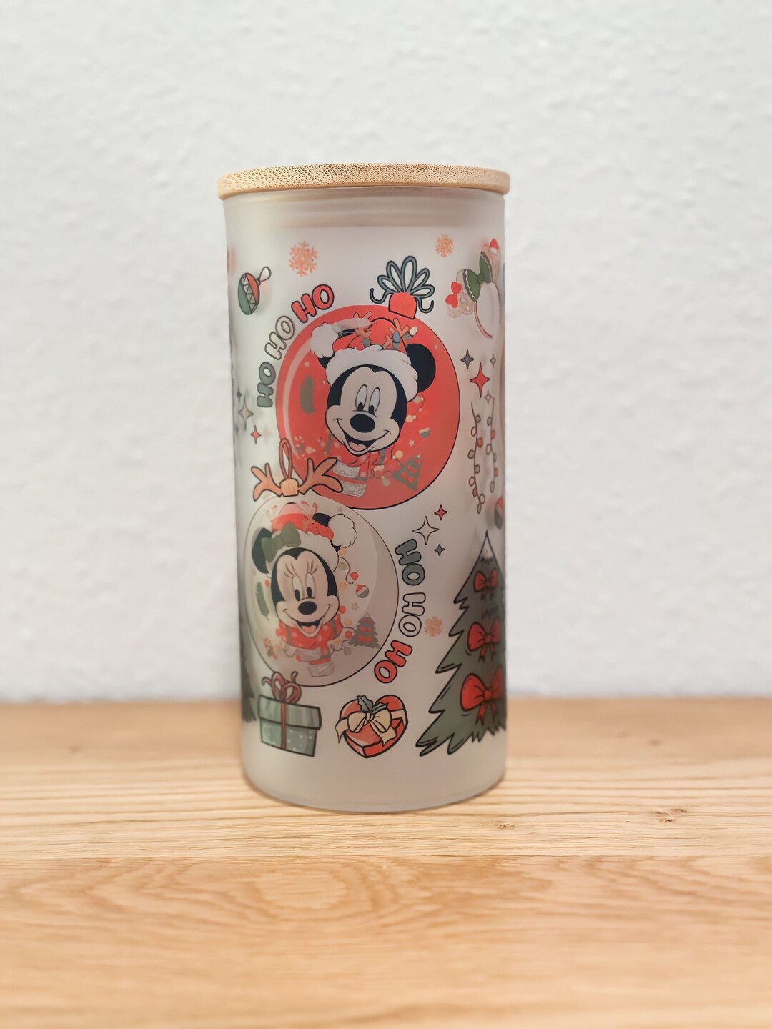 Mainstreet Holiday Glass Cup Bamboo Lid 18oz Glass Cup Etsy