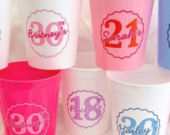 Personalized Birthday Cups Custom Party Cups Milestone Birthday Favors 18th 21st 30th Birthday Cups Custom Name Drinkware Birthday Favor Set