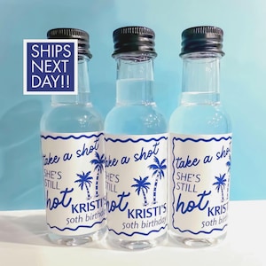 Custom Mini Shot Bottles for Birthday Party Boozy Party Favors Milestone Birthday Labels 50th Birthday Favors Mini Alcohol Gifts for Guests