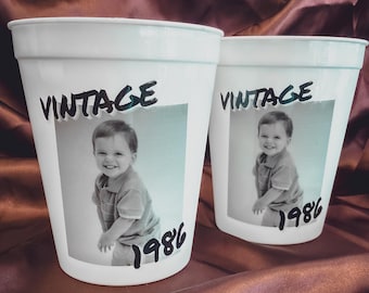 Custom Photo Party Cups Personalized Childhood Picture Birthday Decorations Milestone Favors For Birthday Bulk Custom Reusable Stadium Cups