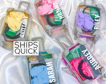 Personalized Mini Suitcase Hangover Kit Custom Name Bridesmaid Gift Bachelorette Party Favor Girls Trip Recovery Kit Bridal Party Gift Favor