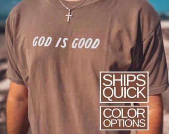 Camiseta cristiana para hombre Dios es bueno Camiseta Atuendo para noche de adoración Camiseta para campamento de iglesia Regalo para pastor juvenil Regalo basado en la fe para él Idea de atuendo para la iglesia