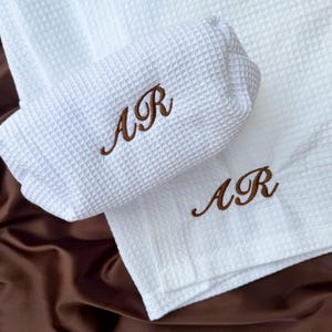 Personalized Towel Wrap Custom Cosmetic Bag Set Embroidered Monogram Bridesmaid Gift Bachelorette Gift Travel Getting Ready Gift for Women