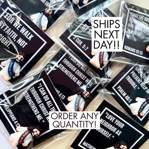 Mini Jesus Favor Pocket Figurine Christian Scripture Keepsake Gift for Men for Women Faith Token Stocking Stuffer Bible Verses Black Neutral