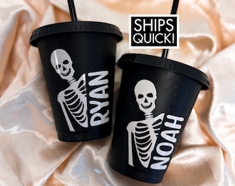 Personalized Halloween Skeleton Cup Custom Name Cup Kids Halloween Party Favors Spooky Skeleton Tumbler Trick Or Treat Gift Boo Basket Cup