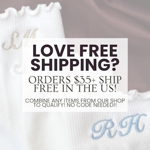 Custom monogram ruffle socks photographed on elegant satin fabric featuring soft white ribbed pilates socks embroidered with pastel initials perfect for yoga class outfits barre workouts pilates princess aesthetic and cozy clean girl fashion with feminine boutique inspired details ideal for bridesmaid proposal boxes bachelorette welcome bags birthday gifts matching friend accessories Christmas stocking stuffers and personalized embroidered gifts for women and teens