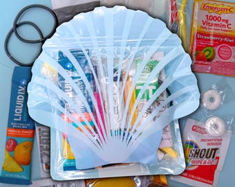 Bachelorette Hangover Kit Beach Bach Survival Kit Seashell Bridesmaid Favor Girls Trip Coastal Bachelorette Wedding Welcome Bag Recovery