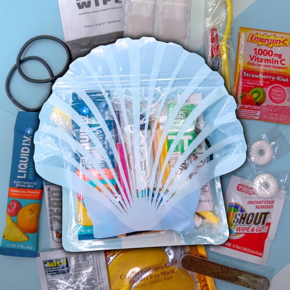 Bachelorette Hangover Kit Beach Bach Survival Kit Seashell Bridesmaid Favor Girls Trip Coastal Bachelorette Wedding Welcome Bag Recovery