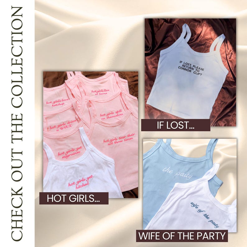Matching bachelorette tank top with custom embroidered If Lost Please Return To wording perfect for bridesmaids bride trips and funny girls weekend outfit inspiration