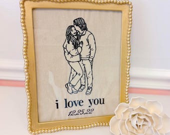 Custom Embroidered Portrait From Photo Personalized Couple Gift Wedding Anniversary Gift Photo Embroidery Canvas Keepsake Custom Picture Art