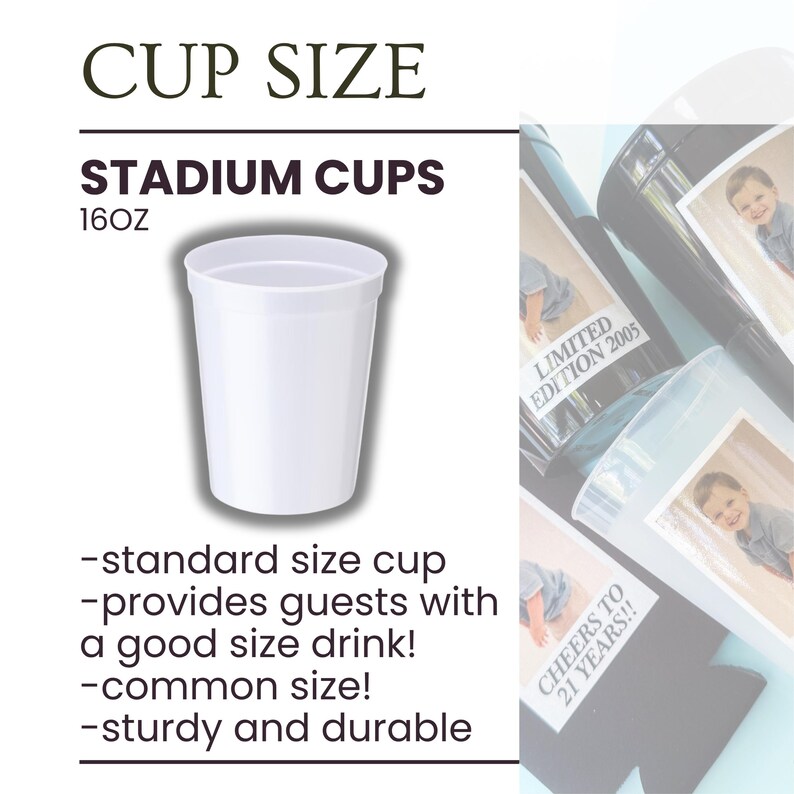 personalized stadium cups with custom picture and text reusable party cups bulk graduation party cups birthday party favors custom plastic cups 16 oz