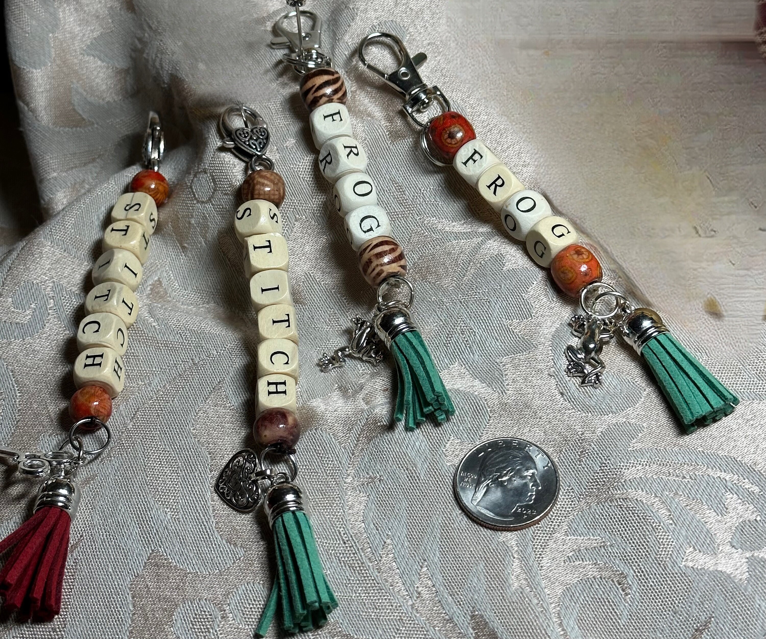 Frog Ribbit Key Handcrafted frog, stitch, and ribbit Wood Bead Scissor Fobs Key Fobs ...