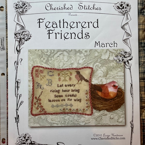 Cherished Stitches "Feathered Friends" Pattern | March 2012 | Rare Cross Stitch Pattern | Collector's Item | Needlework | Prim Stitching