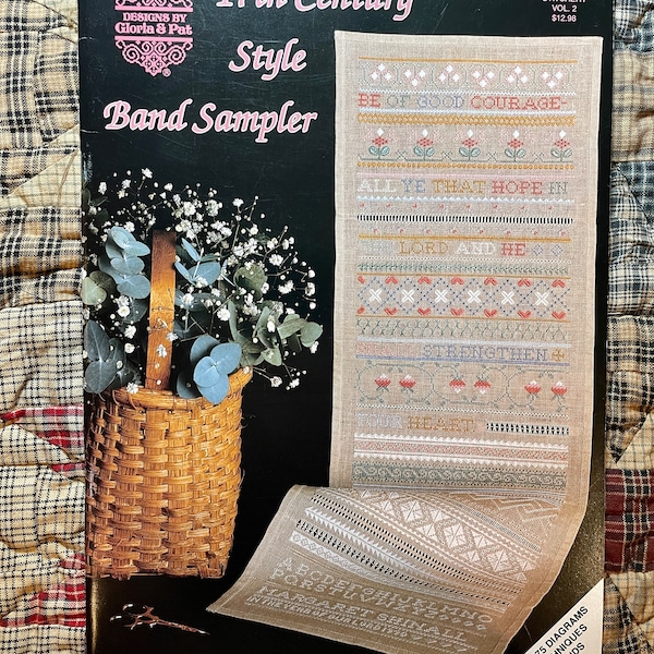 17th Century Style Band Sampler by Gloria & Pat | Rare Cross Stitch Pattern | Collector's Item | Vintage Needlework Design | Prim Stitching