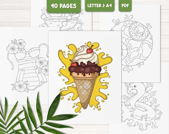 Summer coloring pages for adults, Printable coloring book, Beach coloring sheets for teens, Holiday coloring pages, Digital download PDF
