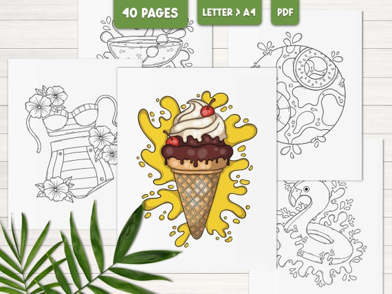 Summer coloring pages for adults, Printable coloring book, Beach coloring sheets for teens, Holiday coloring pages, Digital download PDF