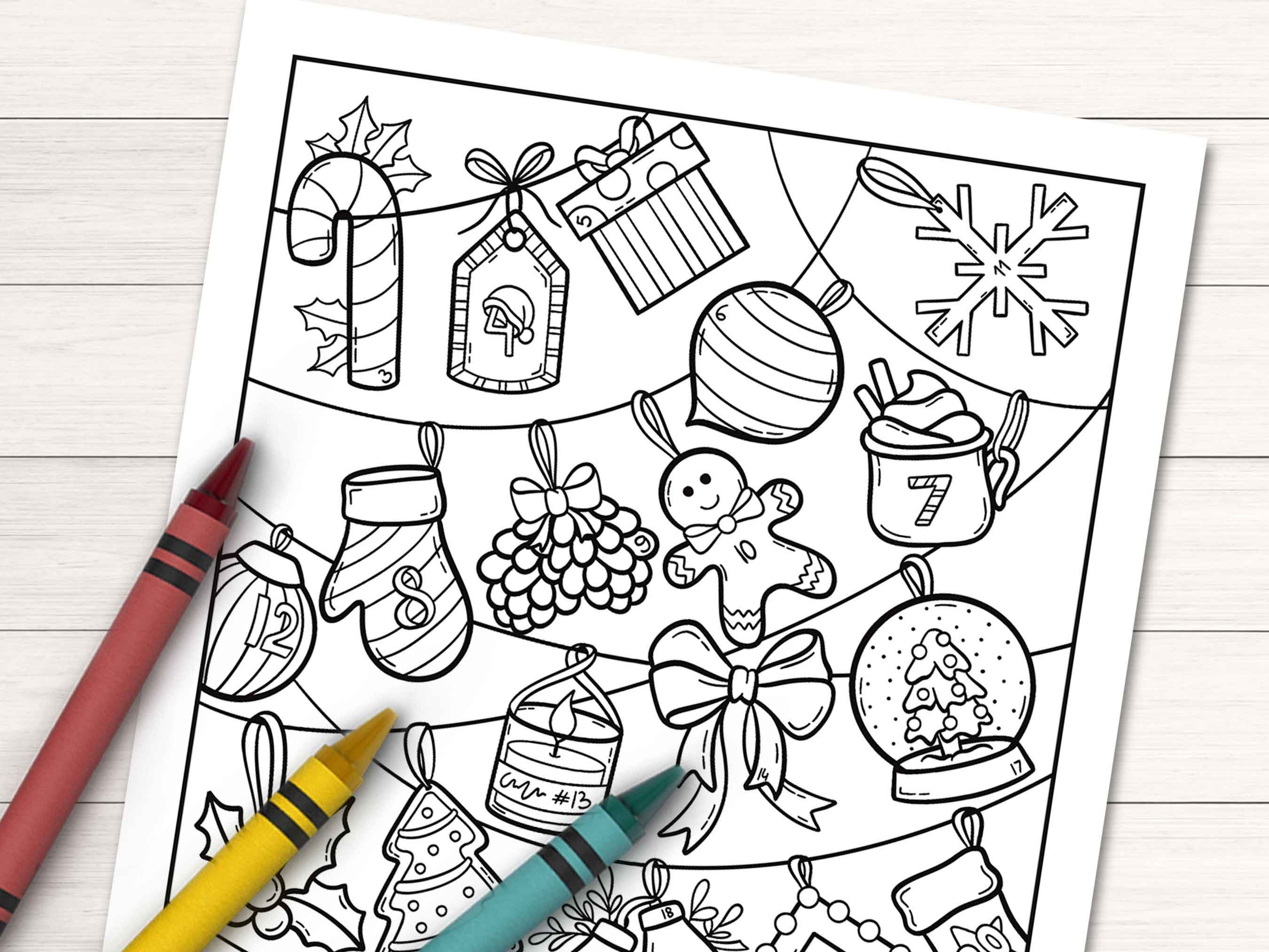 Coloring Advent Calendar, Printable Christmas Coloring Page for Kids