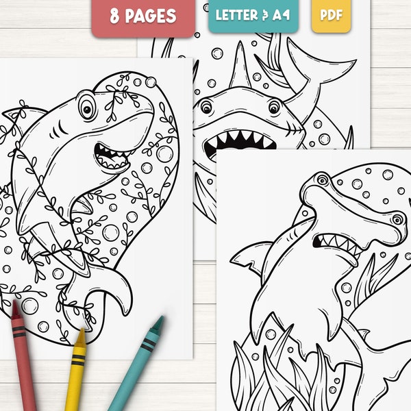 Shark coloring pages, Sea animal coloring pages for kids, Ocean coloring book, Coloring pages for adults printable, Shark party printable