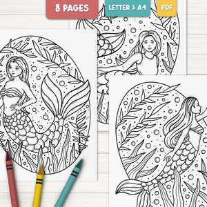 Printable mermaid coloring pages for kids, Mermaid birthday activities, Coloring for girls, Mermaid coloring book for kids, Digital download