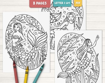 Dibujos para colorear de sirenas para niños: Actividad para una fiesta de cumpleaños (Descarga digital)
