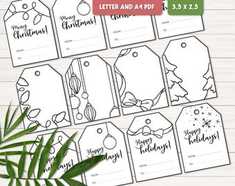 Målarbilder för julklappsetiketter, mall för utskrivbara julklappsetiketter, utskrivbara julaktiviteter för barn, presentetiketter till och från