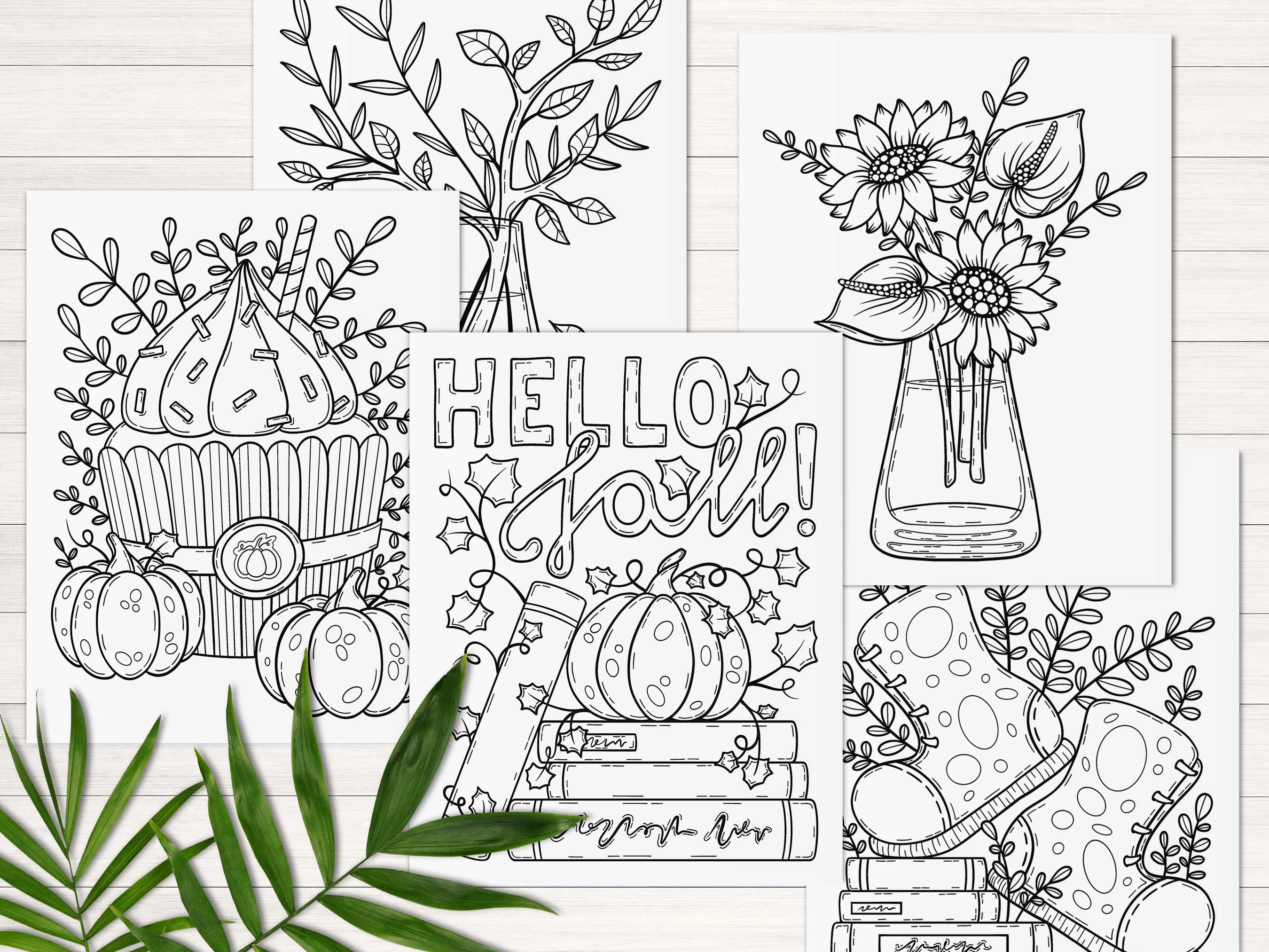 Fall Coloring Pages for Adults, Autumn Coloring Book, Pumpkin Coloring