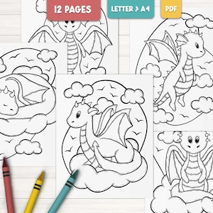 Dragon coloring pages for kids, Fantasy dragon coloring book, Printable coloring pages for toddlers, Simple coloring pages