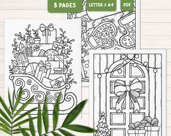 Pages de coloriage de Noël imprimables pour adultes, livre de coloriage de vacances, feuilles de coloriage d'hiver, activité de Noël à imprimer, téléchargement numérique
