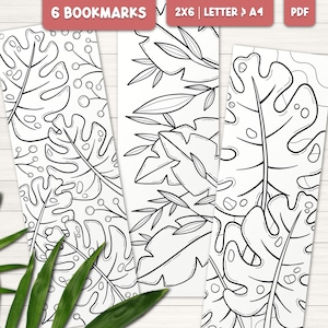Printable coloring bookmarks for adults, Tropical coloring pages, Botanical bookmarks to color, Printable bookmark set, Gift for book lovers