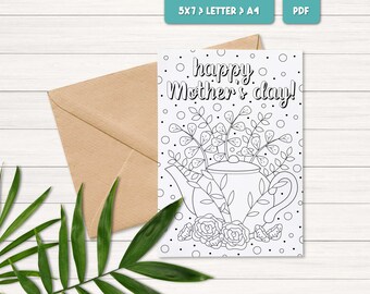 Digital nedladdning av mors dag-kort, Mall för målarkort, Utskrivbar present till mamma, Gör-det-själv-presentidéer för mors dag, Målarkort för vuxna