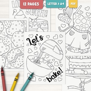 Baking coloring pages for kids, Food coloring page printable, Sweets coloring book, Baking cookies coloring pages, Baking kids party favor
