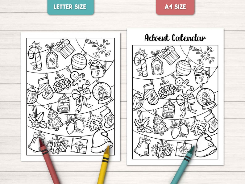 Coloring Advent Calendar, Printable Christmas Coloring Page for Kids