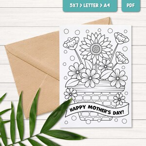 Tarjeta imprimible para el Día de la Madre, Tarjeta para colorear para niños, Tarjeta de flores imprimible, Actividad para el Día de la Madre para niños, Regalo para el Día de la Madre de niños