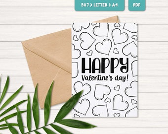 Happy valentines day printable card, Heart coloring page, Valentines coloring card for kids, Printable valentines day party favor