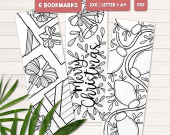 Christmas coloring bookmarks, Printable bookmarks to color, DIY Christmas crafts for adults, Christmas gift for book lovers