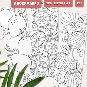 Fruit coloring bookmarks for adults, Printable bookmarks colorable, Stress relief coloring pages, DIY gift for book lovers, Digital download