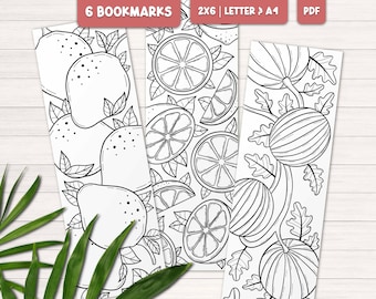 Fruit coloring bookmarks for adults, Printable bookmarks colorable, Stress relief coloring pages, DIY gift for book lovers, Digital download