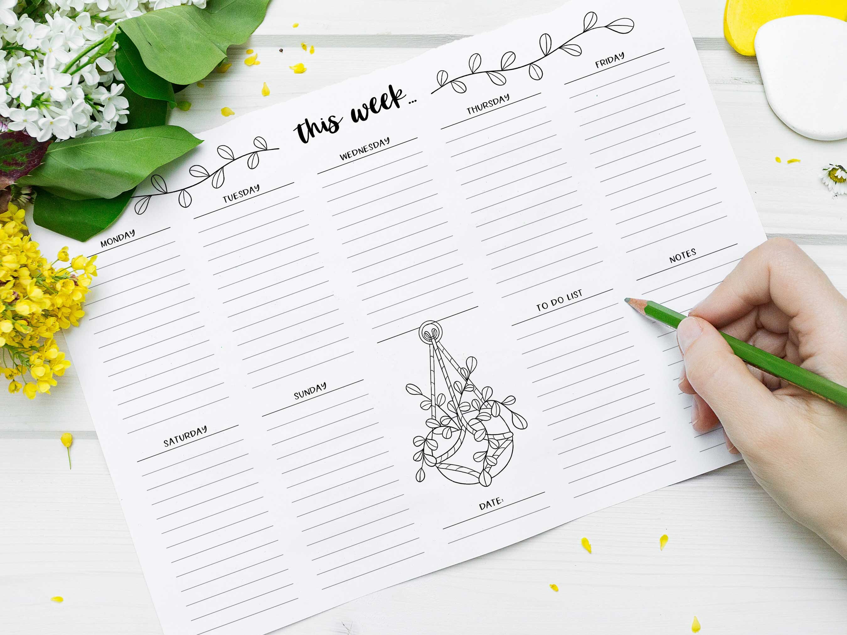 Weekly Planner Printable Floral, Coloring Planner Pages Download ...
