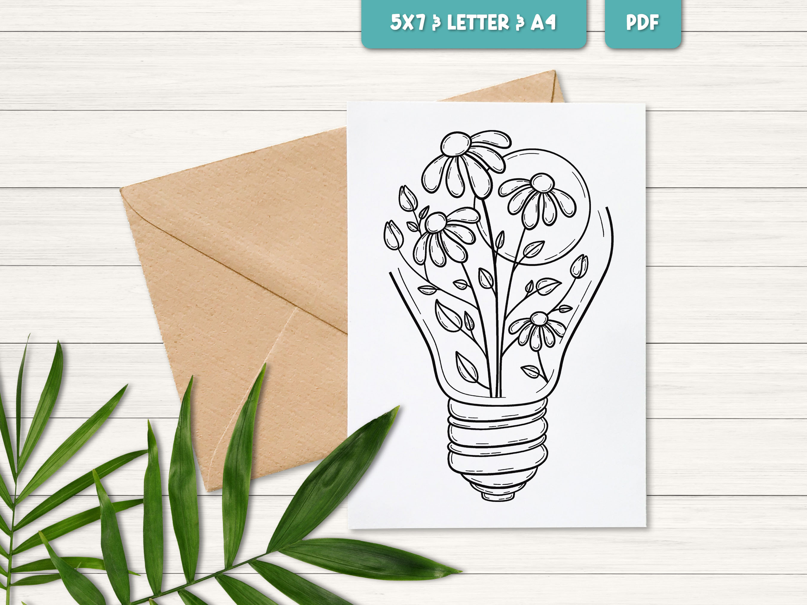 Boho coloring card download, Coloring greeting card, Flower card to color, Floral birthday card, Stress relief coloring page