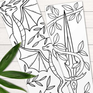 Coloring bookmarks for adults, Fantasy bookmark printable, Dragon bookmark, Digital bookmarks, Fantasy gift for book lovers, Bookmark craft image 7