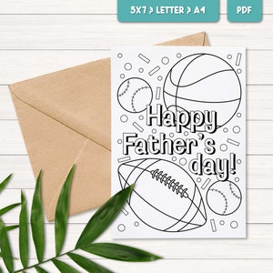 Vaderdag kleurkaart van kinderen, Happy Fathers Day-kaart digitaal, Vaderdag sportkaart, afdrukbaar cadeau voor vader, sportcadeau voor vader