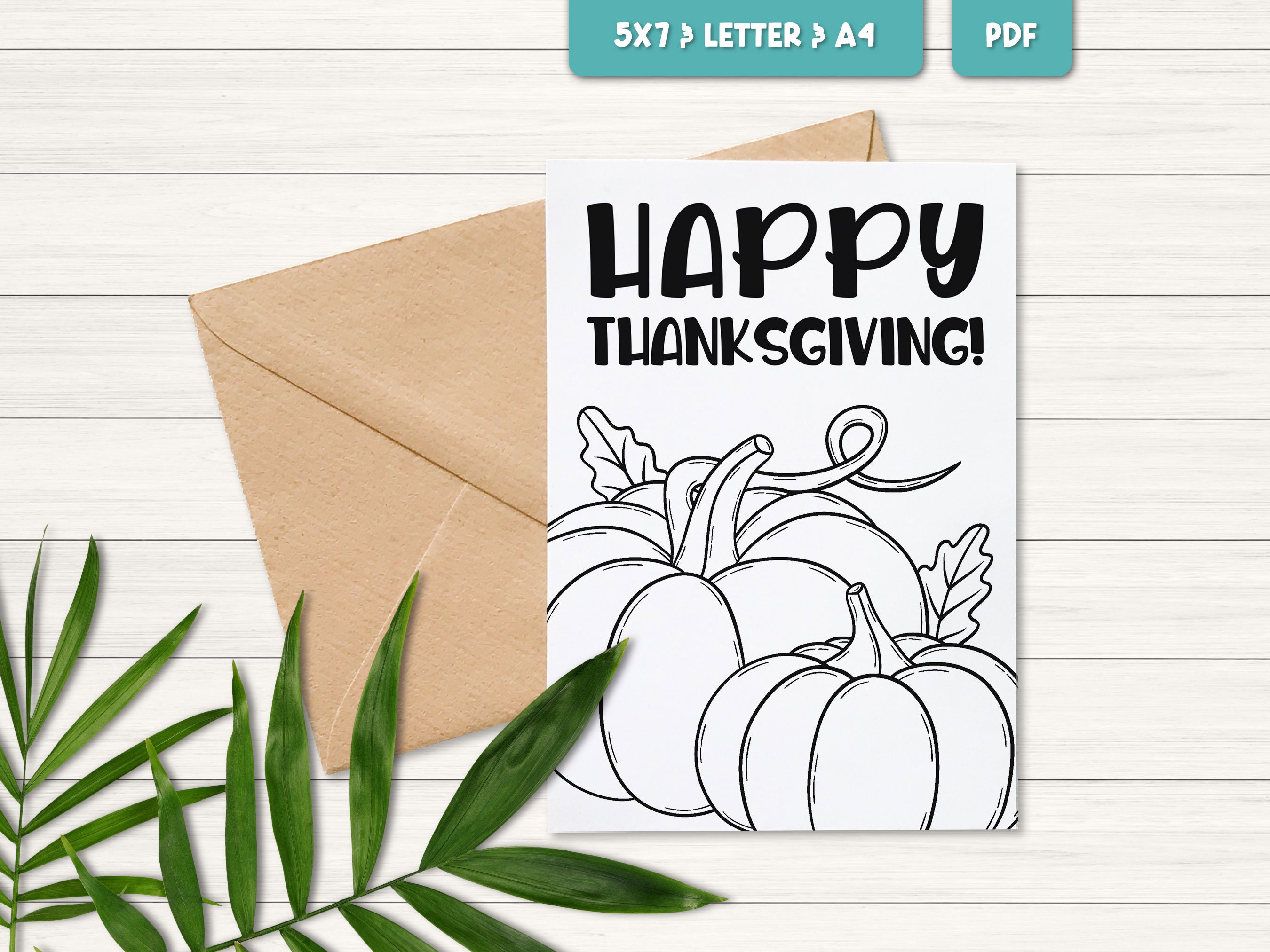 Thanksgiving Coloring Card Printable, Happy Thanksgiving Card, Fall