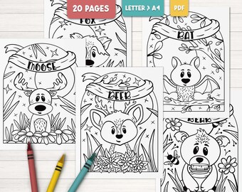 Niedliche Waldtiere Malseiten für Kinder, Malbuch für Erwachsene, Waldtiere Ausmalbilder, Vorschul Arbeitsblätter, Ausmalbilder zum Ausdrucken