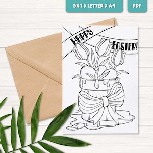 Carte de Pâques imprimable à colorier, carte de Joyeuses Pâques numérique, activités de Pâques pour enfants à imprimer, cadeau de Pâques pour la salle de classe