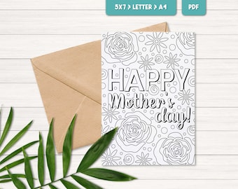 Printable Mother's day coloring card for kids, Happy Mothers day card, Mother's day classroom craft ideas, DIY Mother's day gift from kids