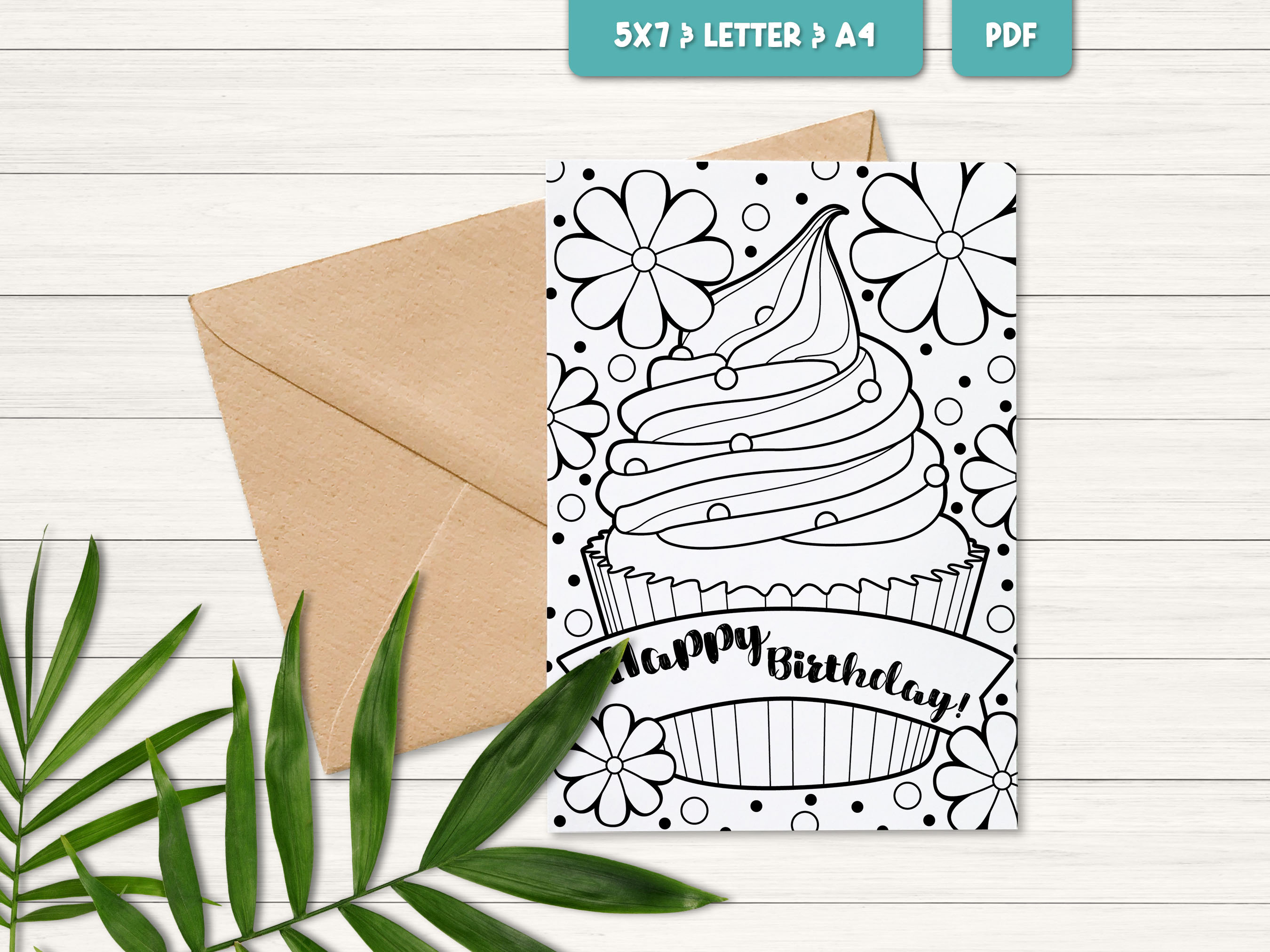 Birthday Coloring Card for Kids, Printable Happy Birthday Greeting Card ...
