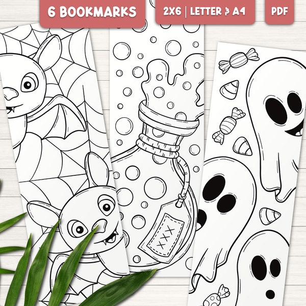 Printable Halloween coloring bookmarks, Halloween activity for kids, Digital bookmarks to color, Preschool Halloween activities