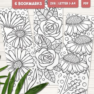 Flower coloring bookmarks for adults, Printable bookmarks to color, Anxiety relief coloring, Gift for book lovers